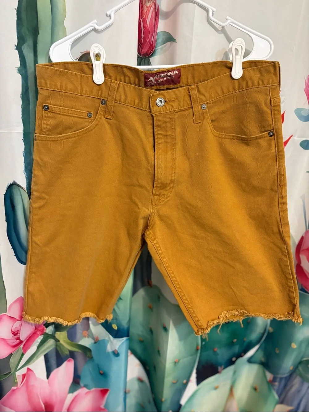 Arizona Jean Co. Mens Brown Cut Off Denim Shorts Slim Button 5 Pocket Regular 36